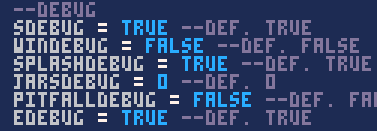 Screenshot of Pico-8 showing the debug variables